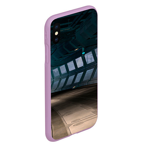 Чехол iPhone XS Max матовый Коридор космической станции / 3D-Сиреневый – фото 2