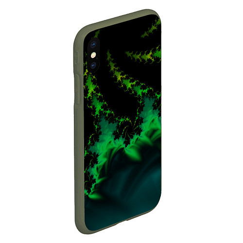 Чехол iPhone XS Max матовый Фрактал зеленая ёлочка / 3D-Темно-зеленый – фото 2