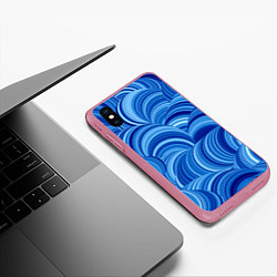 Чехол iPhone XS Max матовый Дуговой шлейф - синий паттерн, цвет: 3D-малиновый — фото 2