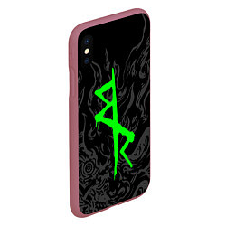 Чехол iPhone XS Max матовый Логотип Cyberpunk: Edgerunners - Дэвид, цвет: 3D-малиновый — фото 2