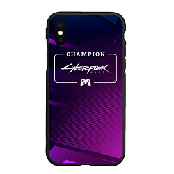 Чехол iPhone XS Max матовый Cyberpunk 2077 gaming champion: рамка с лого и джо, цвет: 3D-черный