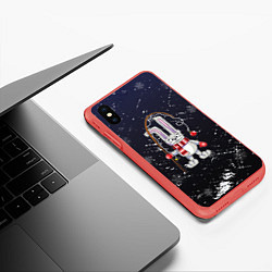 Чехол iPhone XS Max матовый Новогодний заяц с удочкой, цвет: 3D-красный — фото 2