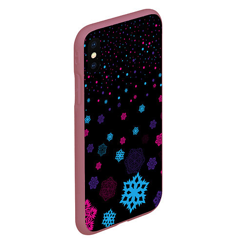 Чехол iPhone XS Max матовый Цветные снежинки / 3D-Малиновый – фото 2