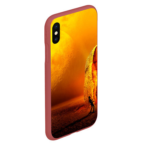 Чехол iPhone XS Max матовый Оранжевый космос и луна / 3D-Красный – фото 2