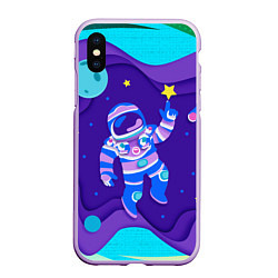 Чехол iPhone XS Max матовый Космонавт в космосе - рисунок, цвет: 3D-сиреневый