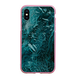 Чехол iPhone XS Max матовый Волны абстрактной воды и красок, цвет: 3D-розовый