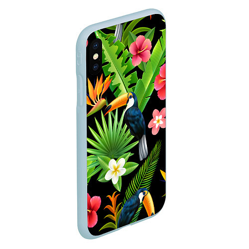 Чехол iPhone XS Max матовый Тропический паттерн с туканом / 3D-Голубой – фото 2