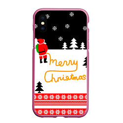 Чехол iPhone XS Max матовый Merry christmas - Санта Клаус, цвет: 3D-малиновый