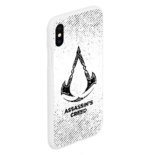 Чехол iPhone XS Max матовый Assassins Creed с потертостями на светлом фоне / 3D-Белый – фото 2