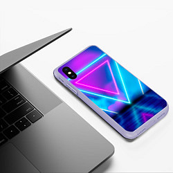 Чехол iPhone XS Max матовый Неоновые треугольники на горизонте, цвет: 3D-светло-сиреневый — фото 2