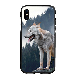 Чехол iPhone XS Max матовый Волк на фоне леса, цвет: 3D-черный