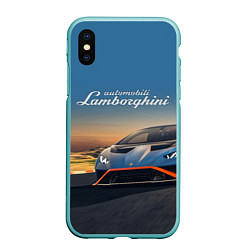 Чехол iPhone XS Max матовый Lamborghini Huracan STO - car racing, цвет: 3D-мятный