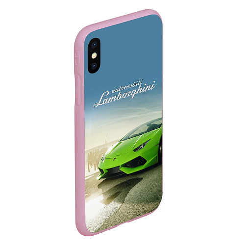 Чехол iPhone XS Max матовый Ламборджини на берегу океана / 3D-Розовый – фото 2