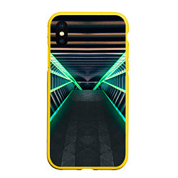 Чехол iPhone XS Max матовый Неоновые фонари на космическом коридоре, цвет: 3D-желтый