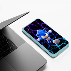 Чехол iPhone XS Max матовый Sonic неоновый мрамор, цвет: 3D-мятный — фото 2