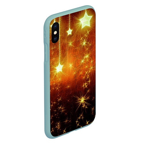 Чехол iPhone XS Max матовый Золотистае звёзды / 3D-Мятный – фото 2