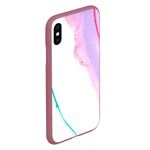 Чехол iPhone XS Max матовый Розовые и зелёные краски и линии на белом фоне / 3D-Малиновый – фото 2