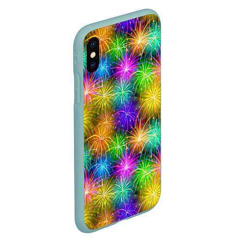 Чехол iPhone XS Max матовый Салют разноцветный / 3D-Мятный – фото 2