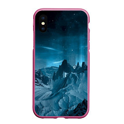 Чехол iPhone XS Max матовый Снежные горные вершины, цвет: 3D-малиновый