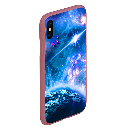 Чехол iPhone XS Max матовый Космос - планета и яркая звезда / 3D-Малиновый – фото 2