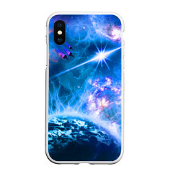 Чехол iPhone XS Max матовый Космос - планета и яркая звезда, цвет: 3D-белый