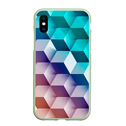 Чехол iPhone XS Max матовый Объёмные разноцветные кубы, цвет: 3D-салатовый