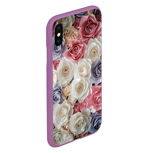 Чехол iPhone XS Max матовый Цветы роз / 3D-Фиолетовый – фото 2