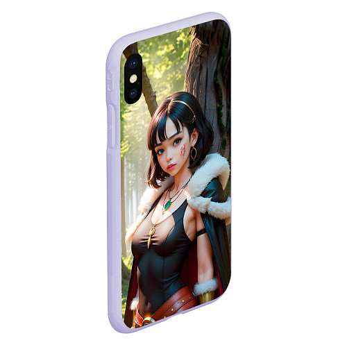 Чехол iPhone XS Max матовый Нейросеть - аниме девушка в лесу / 3D-Светло-сиреневый – фото 2