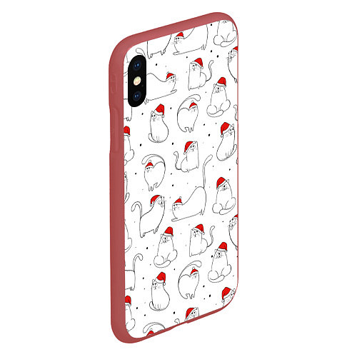 Чехол iPhone XS Max матовый Паттерн новогодний котик / 3D-Красный – фото 2