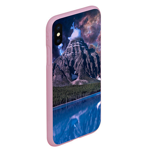 Чехол iPhone XS Max матовый Горы и лес у озера / 3D-Розовый – фото 2