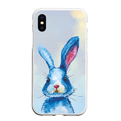Чехол iPhone XS Max матовый Синий кролик на фоне неба, цвет: 3D-белый