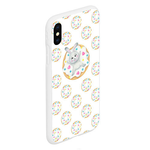 Чехол iPhone XS Max матовый Кролик сладкоежка с белыми пончиками / 3D-Белый – фото 2