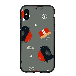 Чехол iPhone XS Max матовый Новогодние снегири, цвет: 3D-черный