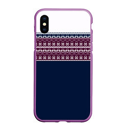 Чехол iPhone XS Max матовый Скандинавский орнамент на синем, бордовом фоне, цвет: 3D-фиолетовый