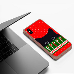 Чехол iPhone XS Max матовый Котик: новогодний свитер, цвет: 3D-коричневый — фото 2