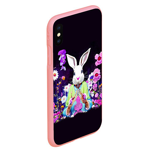 Чехол iPhone XS Max матовый Кролик в цветах на черном фоне / 3D-Баблгам – фото 2