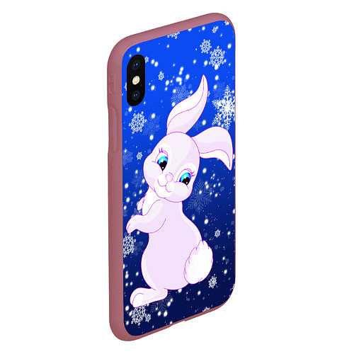 Чехол iPhone XS Max матовый Кролик на фоне снежинок / 3D-Малиновый – фото 2