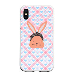 Чехол iPhone XS Max матовый Милый кролик и сердечки