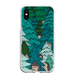 Чехол iPhone XS Max матовый Ежи в еловом лесу