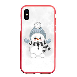 Чехол iPhone XS Max матовый Милый снеговик и снежинки