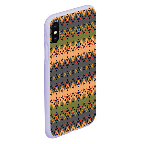 Чехол iPhone XS Max матовый Желто-оливковый полосатый орнамент / 3D-Светло-сиреневый – фото 2