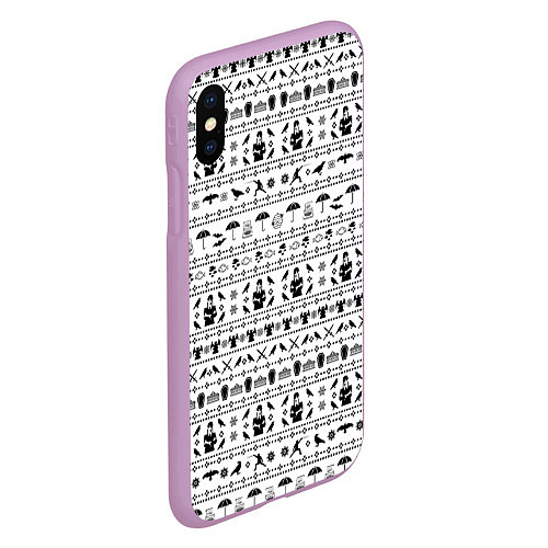 Чехол iPhone XS Max матовый Black pattern Wednesday Addams / 3D-Сиреневый – фото 2