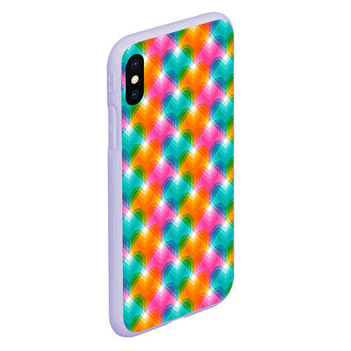 Чехол iPhone XS Max матовый Светящиеся геометрические сердца / 3D-Светло-сиреневый – фото 2