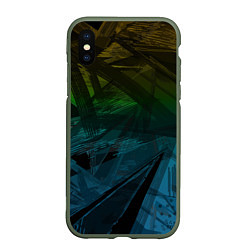 Чехол iPhone XS Max матовый Черный абстрактный узор на сине-зеленом фоне