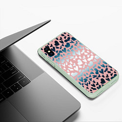 Чехол iPhone XS Max матовый Сердца розовые перламутровые паттерн, цвет: 3D-салатовый — фото 2