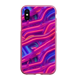 Чехол iPhone XS Max матовый Neon waves, цвет: 3D-малиновый