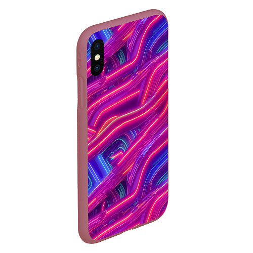 Чехол iPhone XS Max матовый Neon waves / 3D-Малиновый – фото 2