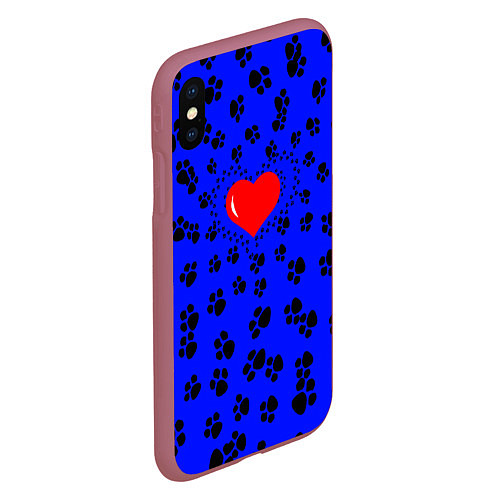 Чехол iPhone XS Max матовый Сердце и следы пушистых / 3D-Малиновый – фото 2