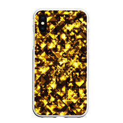 Чехол iPhone XS Max матовый Золотой узор треугольники на черном фоне