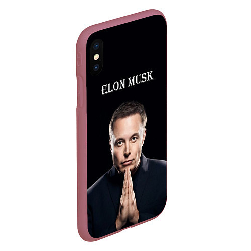 Чехол iPhone XS Max матовый Илон Маск, портрет на черном фоне / 3D-Малиновый – фото 2
